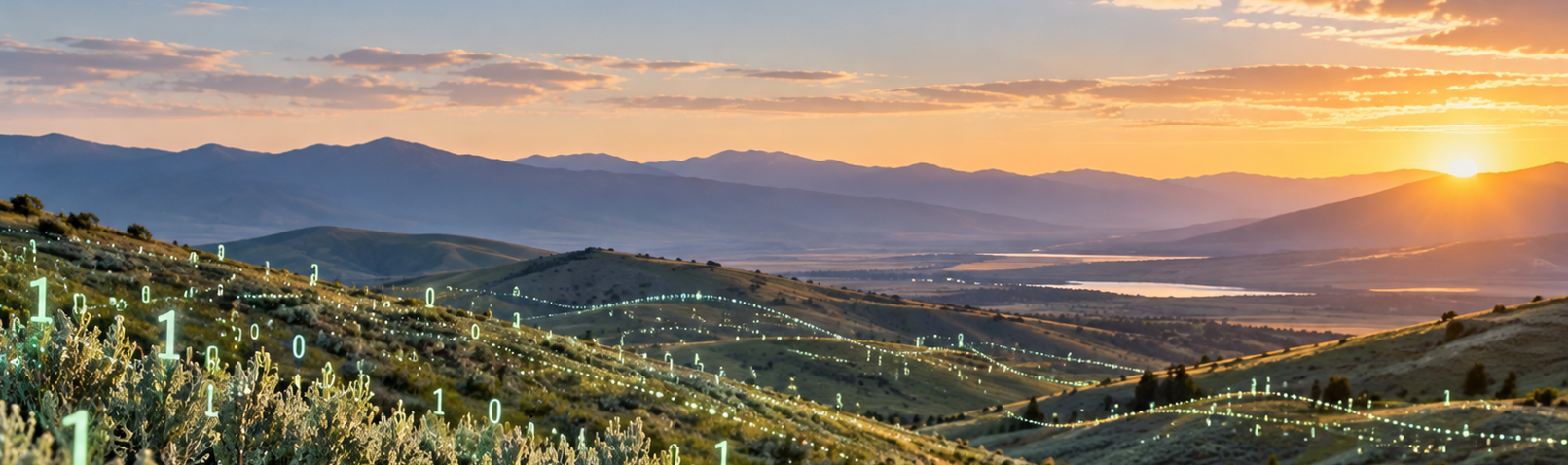 Sunrise over a sage-covered hillside